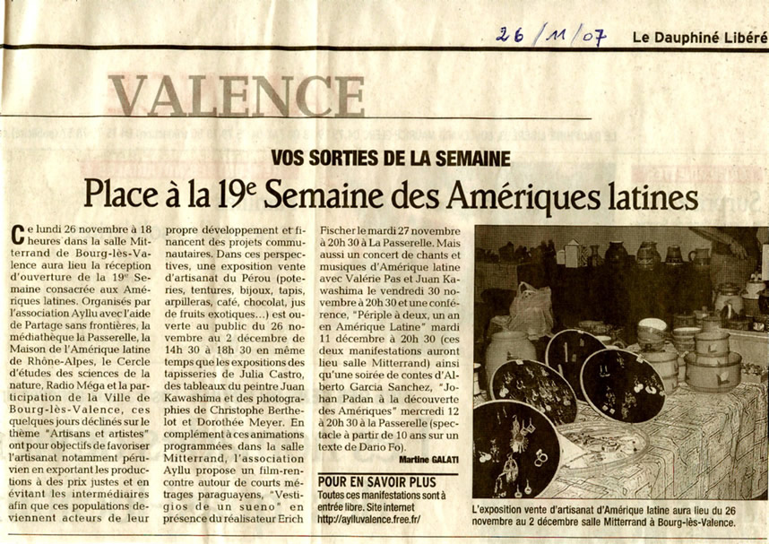 article de presse de la semaine Amrique latine de Bourg les Valence 2007