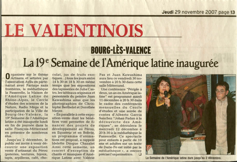 Article de presse de la semaine Amrique latine de Bourg les Valence 2007