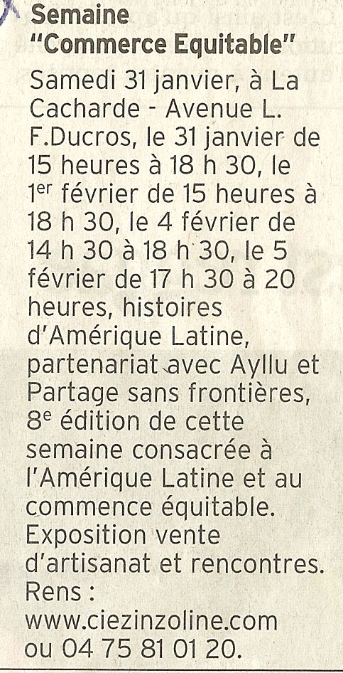 8 eme dition semaine "Histoires d'Amrique latine" de Saint-Pray en ardche avec l'association Ayllu et Partage sans Frontires - la presse - article 06